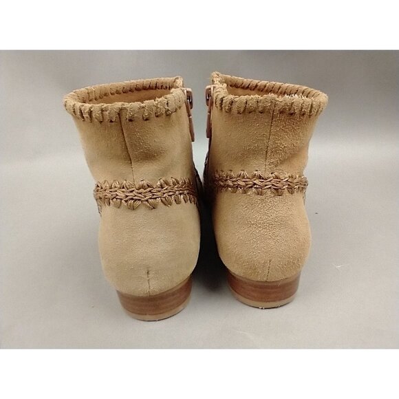 Jack Rogers Boots Womens 7 Tan Suede Embroidered Ankle Side Zip Low Heel - Picture 4 of 13